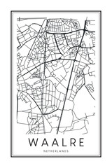 Printable downtown road map poster of the Dutch city of WAALRE on solid white background with city name