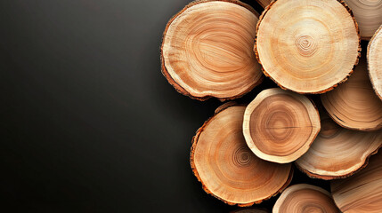 Obraz premium Wooden background featuring large circular woodcuts, ideal for projects related to nature, carpentry, or rustic design