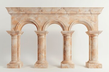 Fototapeta premium A stunning marble archway stands tall with four beautifully detailed columns. The smooth texture and soft colors reflect natural light, enhancing the serene atmosphere