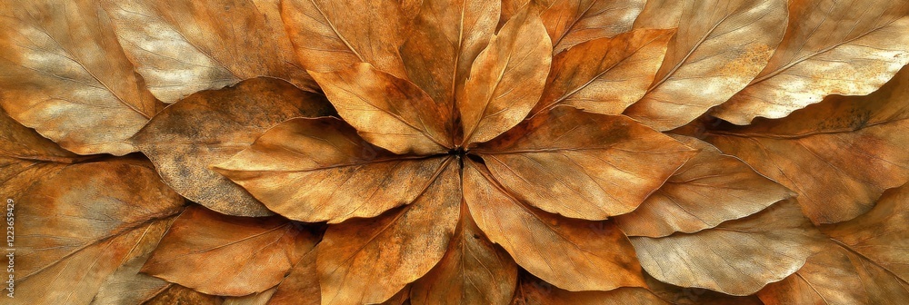 Poster autumn leaves in warm copper tones with intricate textures and patterns
