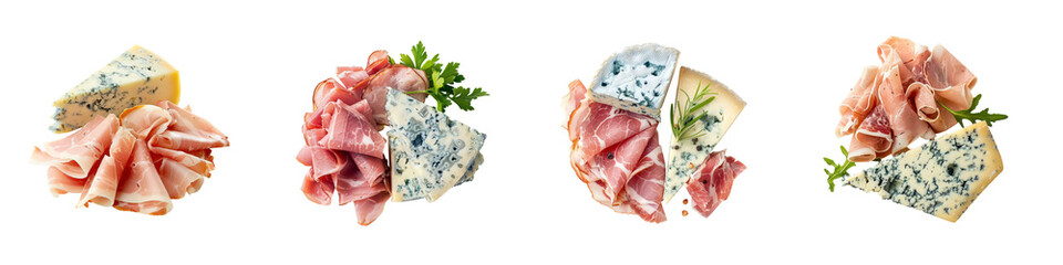  Blue Cheese and Prosciutto Platter with Fresh Garnish on transparent background