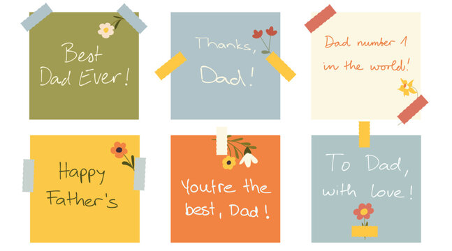 Fototapeta Simple set of inscriptions happy father's day. set of hand drawn cute cozy notes, letter. Dad, Father's Day, love