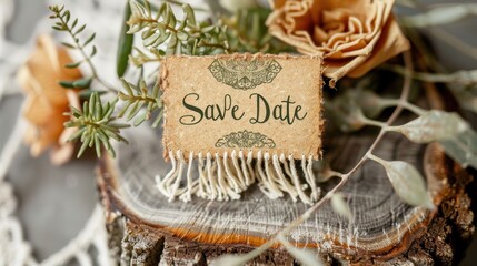 Bohemian Save the Date Card with Mandala Patterns and Earthy Tones for Wedding Invitations