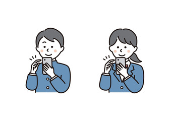 スマホを操作する学生の男女