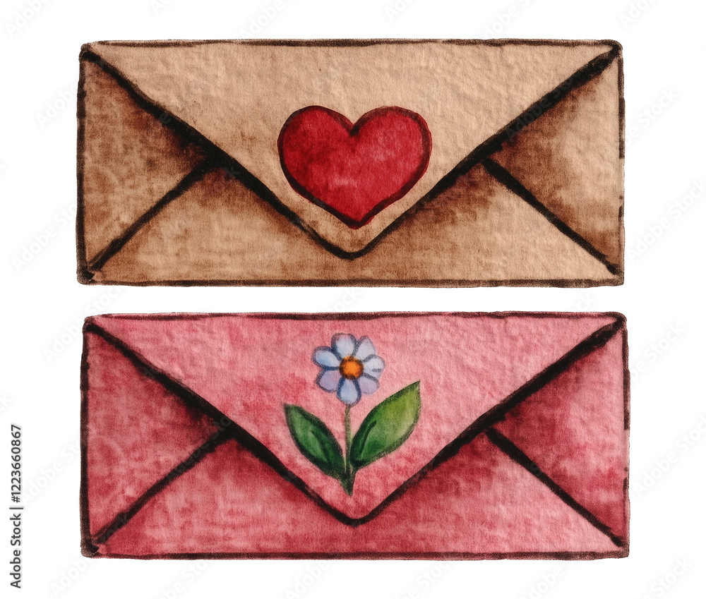 Aufkleber two rectangular envelopes in rustic style transparent image set. valentine correspondence isolated c