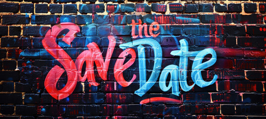 Chic Urban Save the Date Design with Bold Graffiti and Neon Colors for Event Invitations