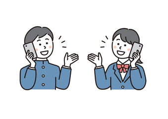 スマホで通話する学生の男女