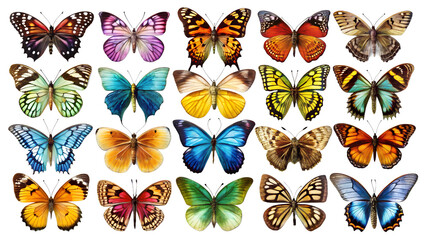 set of colorful butterflies