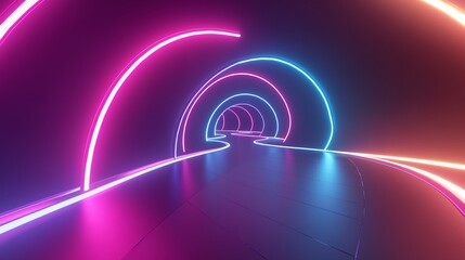 Obraz premium Immersive Neon Tunnel with 360° Panorama - Cyan and Magenta Glow, Metallic Reflection, Infinite Depth in Ultra-High Quality 16:9 Perspective