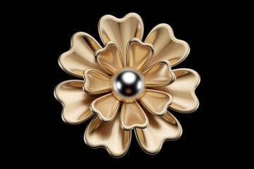 A golden flower with a pearl in the center, rendered in 3D.