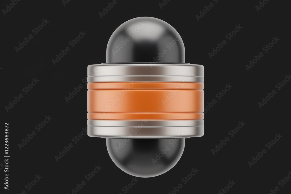 Poster a 3d rendering of a metallic object with an orange band.