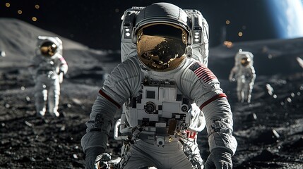 Astronauts conducting repairs on moon's surface space environment high-resolution image cosmic viewpoint