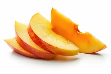 Sliced juicy apple showing vibrant red and yellow hues arranged gracefully on a white background isolated on transparent background