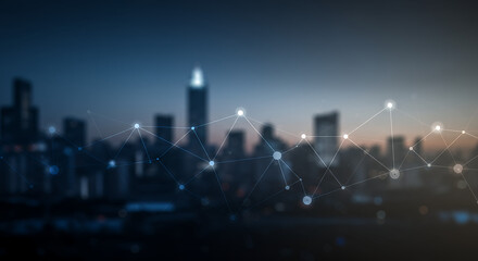 Obraz premium Cityscape Network: Futuristic Smart City Technology at Night