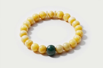 Obraz premium A yellow beaded bracelet with a single green bead.