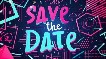 Chic Neon Save the Date Design with Bold Fonts and Geometric Patterns for Modern Weddings