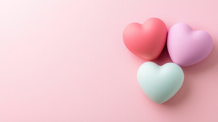 Pastel hearts on pink background; love, romance, Valentine's Day; greeting card design
