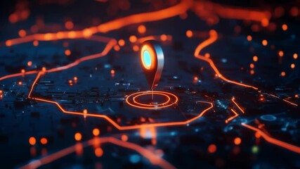 Futuristic digital map location marker featuring illuminated elements for enhanced navigation - Powered by Adobe