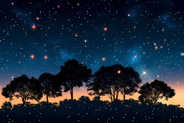 Obraz premium A group of trees sitting on top of a hill under a night sky