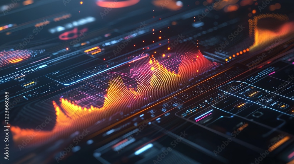 Poster voice assistant interface in action technology hub digital art futuristic close-up view innovative s