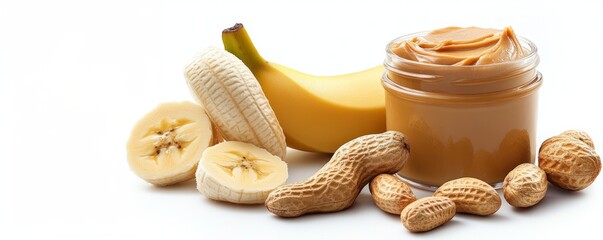 Peanut butter, banana and peanuts celebrating peanut butter and jelly day