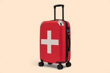 A red suitcase with a white cross, likely representing a first aid kit or medical supplies.