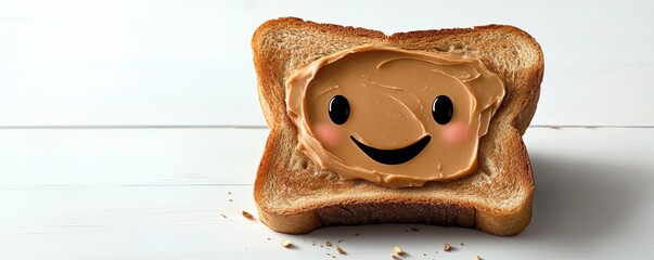 Smiling peanut butter on toast for peanut butter and jelly day