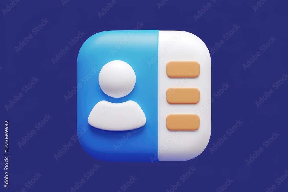 Poster a 3d icon representing a contact list, featuring a person silhouette and a list of items.