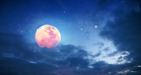 Full moon with stars at colorful night sky .