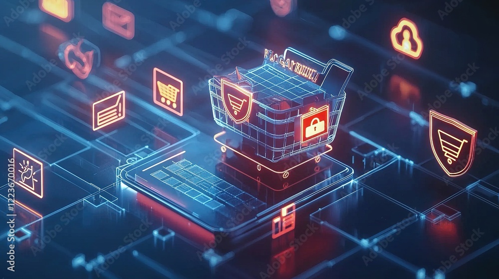 Poster ecommerce security visualization digital space graphic design modern environment 3d viewpoint concep