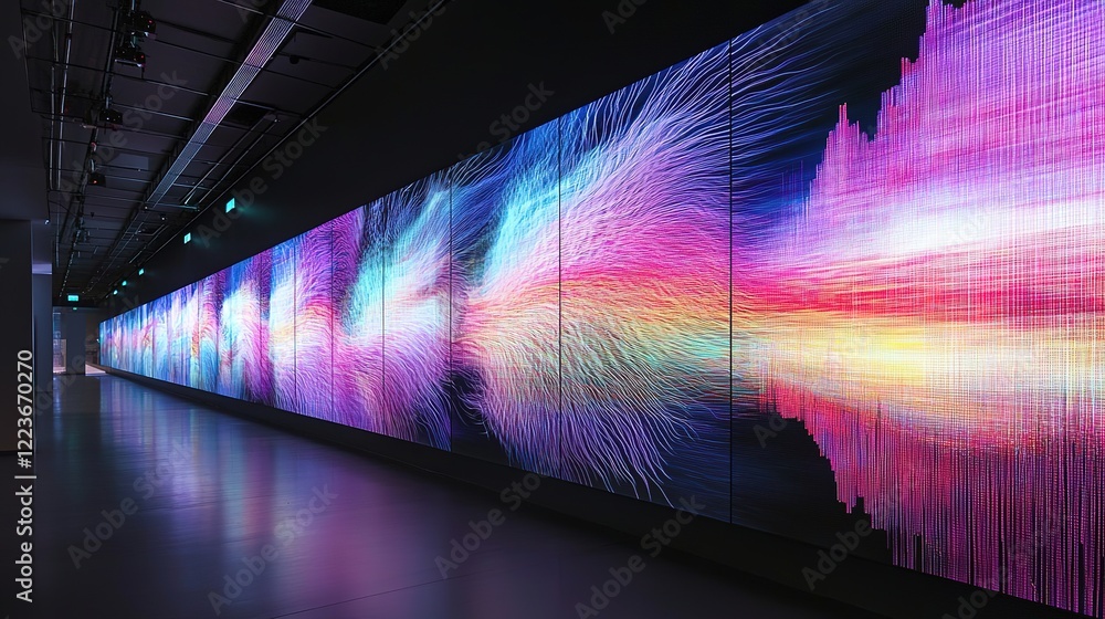 Poster interactive statistical display of vibrant data visualizations in modern exhibition space