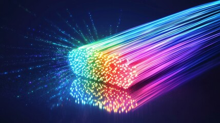Rainbow-colored fiber optic strands with glowing tips