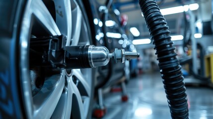 Advanced Tire Inflation with Digital Air Pump in Modern Repair Shop Setting