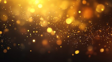 Fototapeta premium Golden bokeh lights sparkle; dark background; holiday design