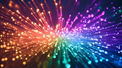 Naklejka premium Colorful illuminated fiber optic strands with a radiant glow