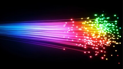 Colorful fiber optic light streaks on a dark background