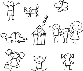Hand drawing cartoon character happy family