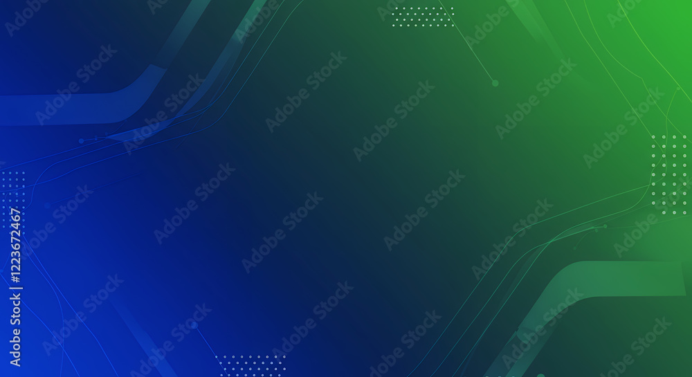 Poster abstract blue and green gradient background with geometric lines and dots