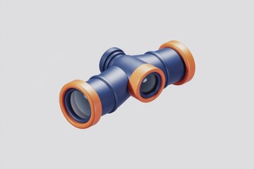 A blue and orange pipe fitting, resembling binoculars.