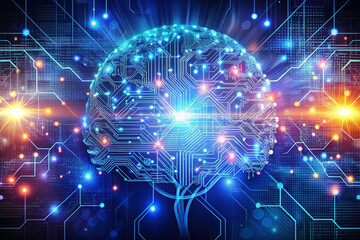 Obraz premium Abstract digital brain with glowing circuit board.