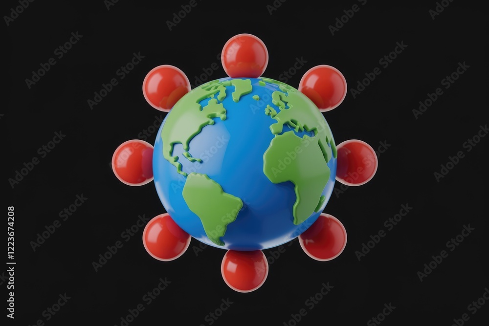 Aufkleber a 3d rendering of a globe surrounded by red spheres, representing global connectivity.