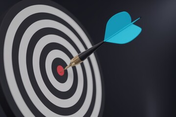 A single dart hits the bullseye of a dartboard, symbolizing success and accuracy.