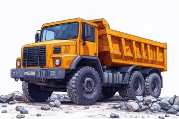 Obraz premium Dump Truck isolated on white background. Dump Truck icon. Heavy Machinery isolated on white. Construction Vehicle. Dump Truck Design Element. Dump Truck Isolated for Designers. Dump Truck isolated.