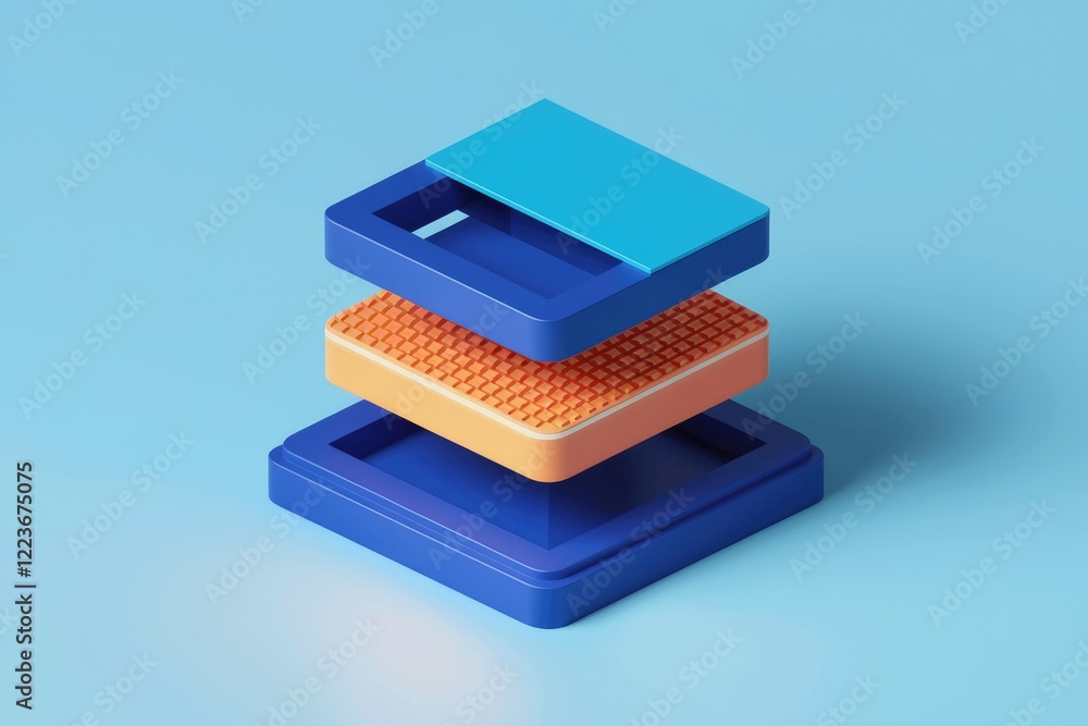Aufkleber a 3d rendering of a stacked object with blue, orange, and white layers.