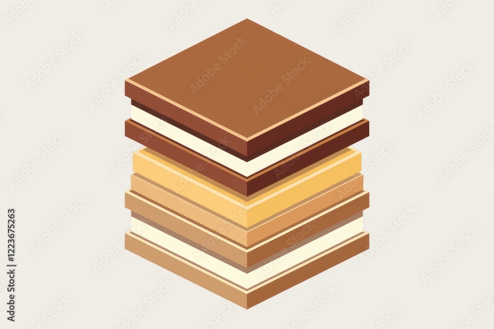 Poster a stack of chocolate bars with different layers and fillings.