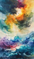 Dramatic Watercolor Painting of a Vibrant Stormy Sky for Artistic Inspiration and Design