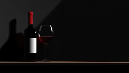 Pouring Red Wine From A Bottle Into A Wine Glass On A Dark Background. Wine List Menu With Space For Text. Elegant Alcohol Beverage Card Design.