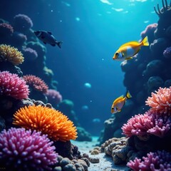 Fototapeta premium Fish swimming in front of colorful coral reef, aquarium, underwater, fish