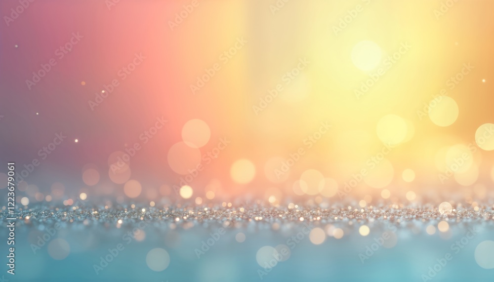 Aufkleber Abstract background with pastel colors. Gradient transitions seamlessly. Glittering bokeh effect creates dreamy, magical ambiance. Soft light, bright colors blend harmoniously. Suitable for