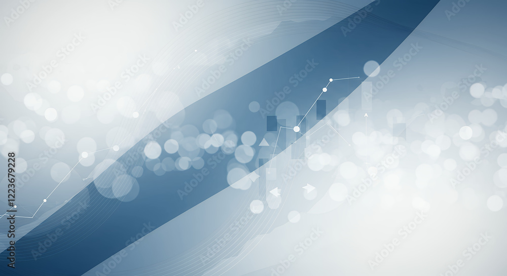 Poster abstract blue and white business background with data visualization and bokeh lights